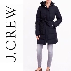 J.Crew Long Down Black Quilted Puffer Winter Coat with Hood, Women’s Size XL